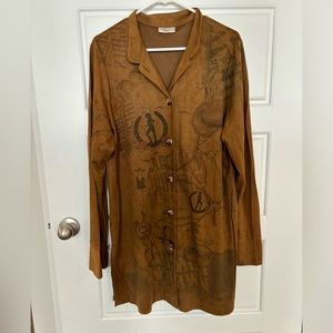 Western Faux Suede Printed Button Down Womens Dress